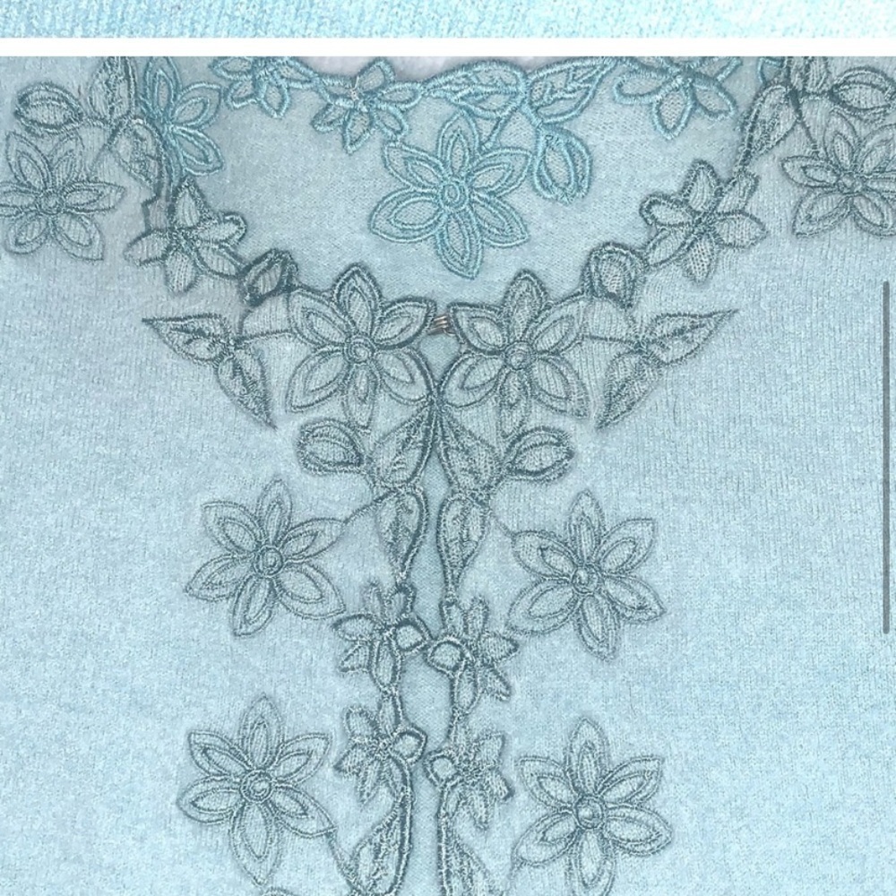 Vintage Silk and Wool Embroidered Pale Blue
Sweater size Medium - Picture 6 of 8